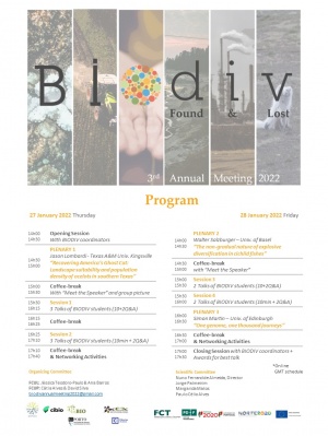 O 3º Encontro anual do BIODIV vai ter lugar online nas tardes dos dias 27 e 28 de janeiro