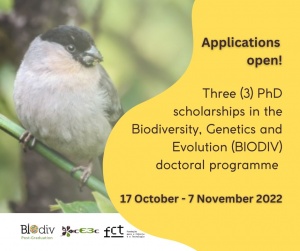 Três (3) bolsas de doutoramento no programa doutoral Biodiversidade, Genética e Evolução (BIODIV)
